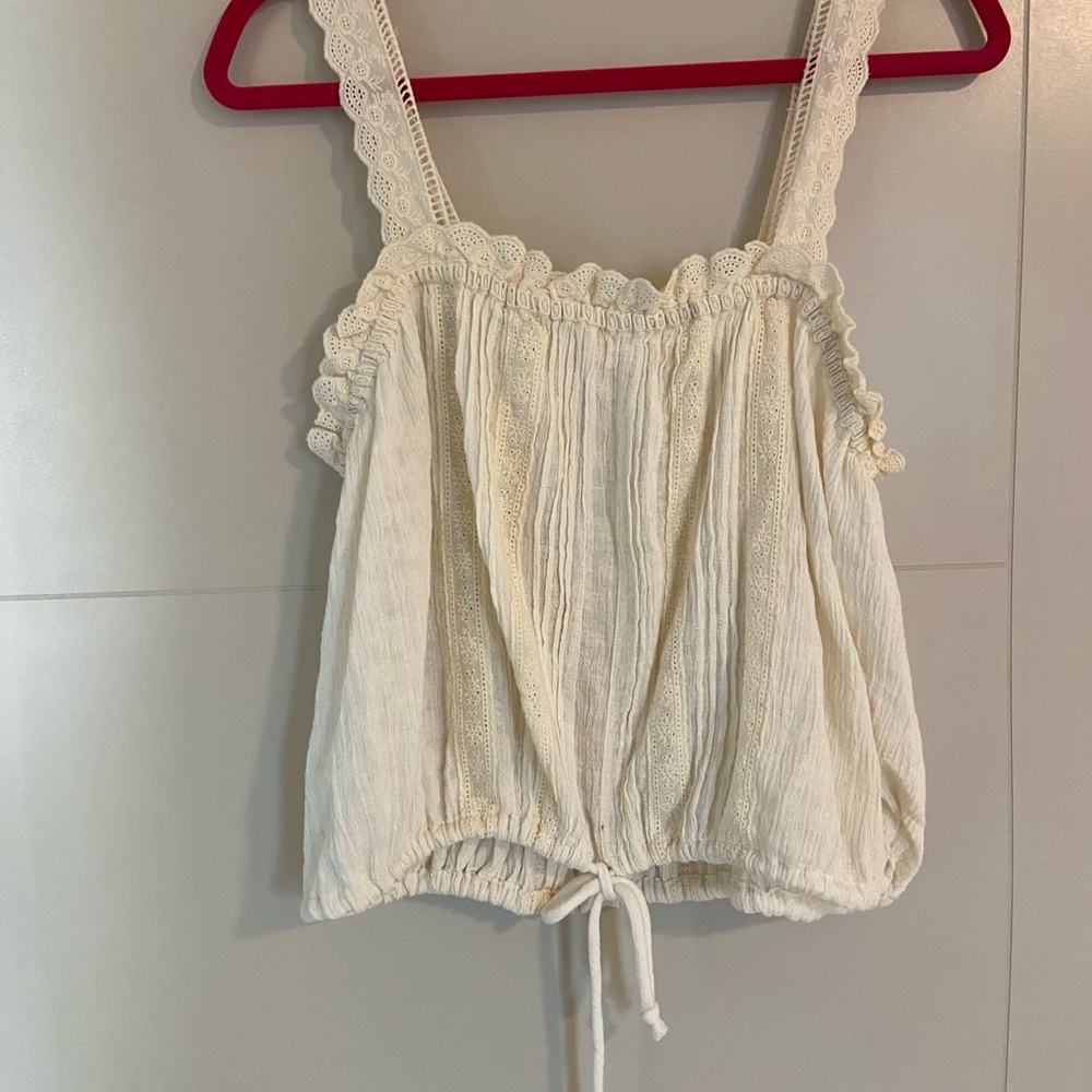 Free People Cream Smocked Tie Front Camisole